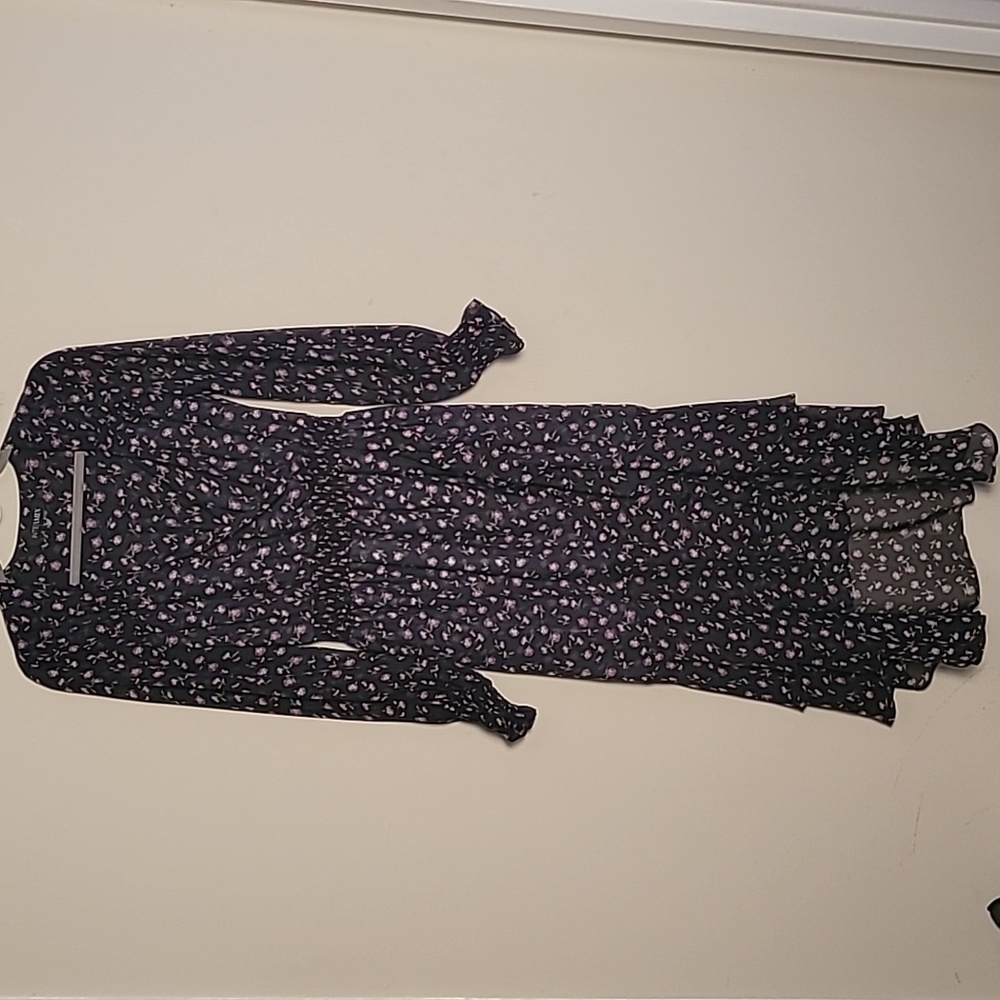 Intermix Blak Silk Floral High Low Midi Dress Sz 2